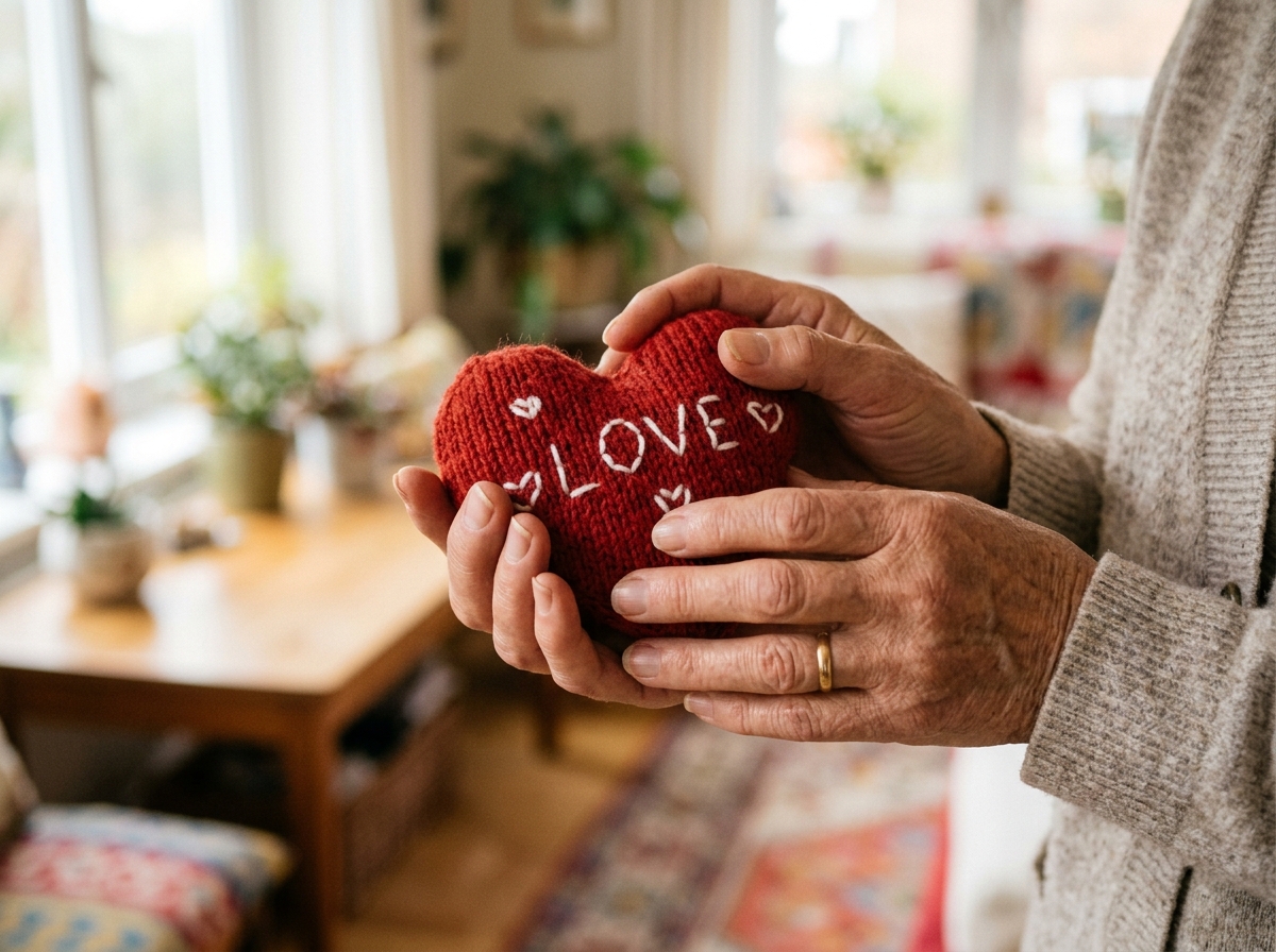 Hands Holding Red Heart with Care